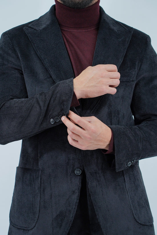 Giacca Harmonious monopetto in velluto a coste nero