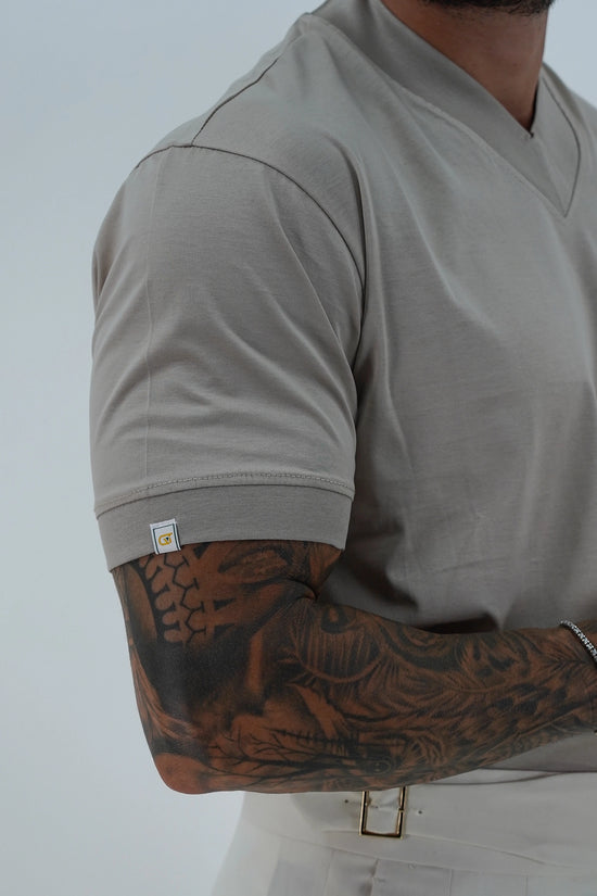 T-Shirt in Filo di Scozia | Scollo a V| Sabbia