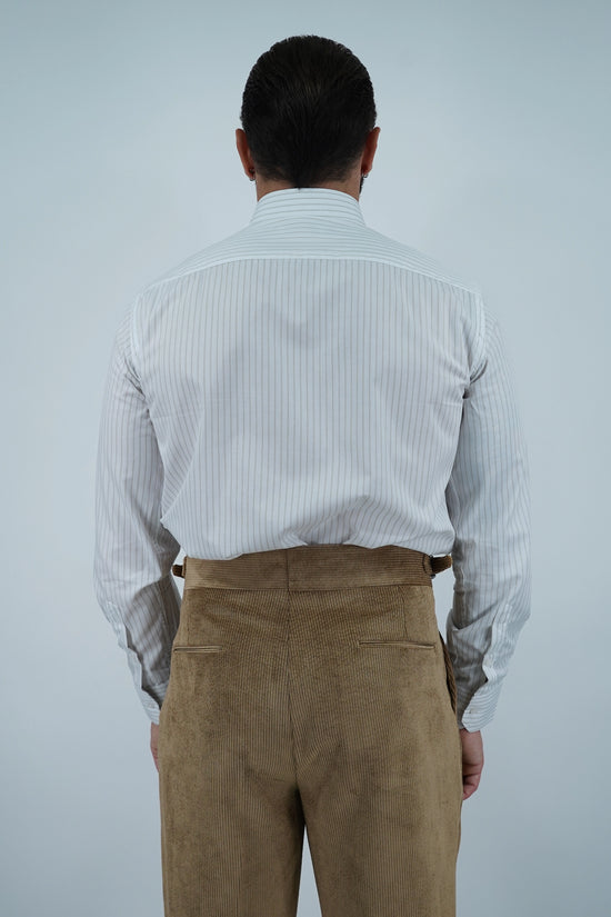 Camicia collo a vela bianca rigo beige