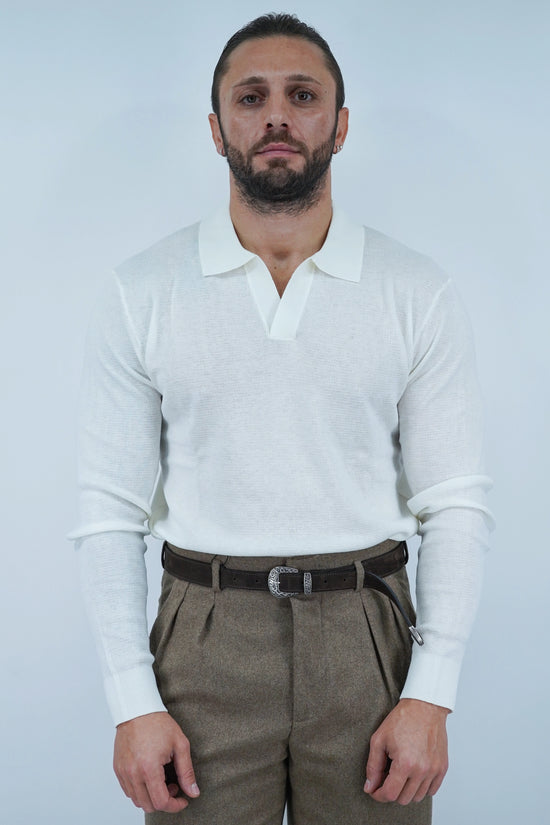 Polo senza bottoni in filo bianca