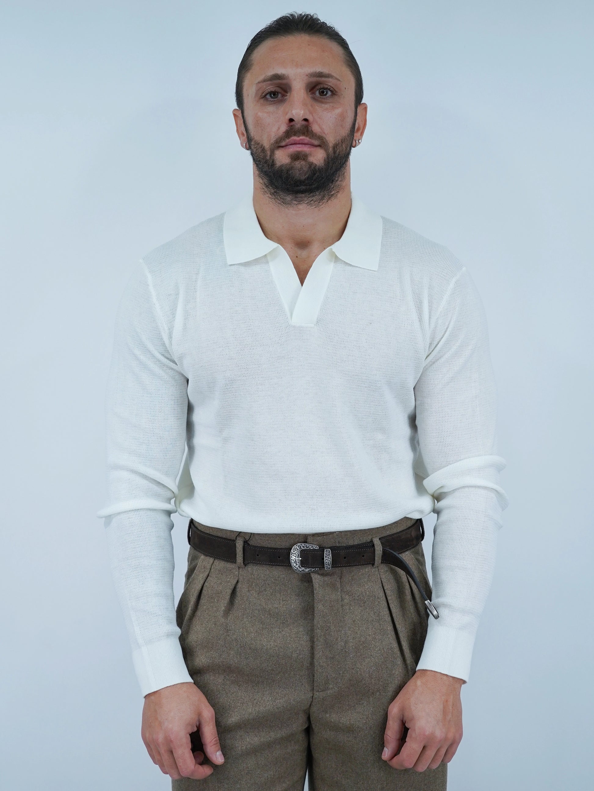 Polo senza bottoni in filo bianca