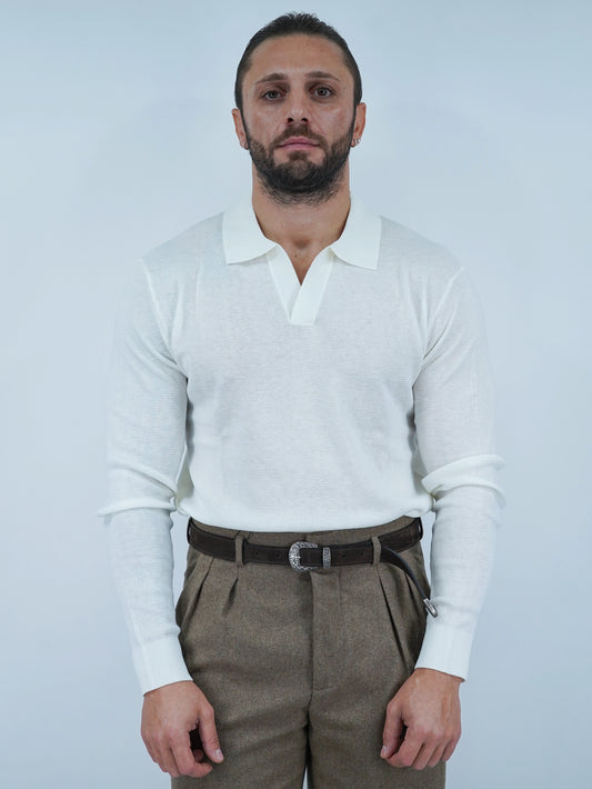 Polo senza bottoni in filo bianca