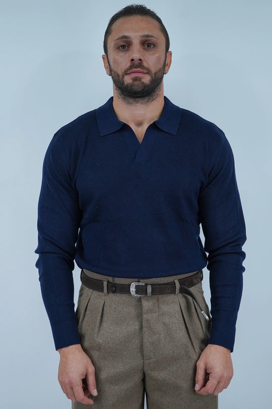 Polo senza bottoni in filo blu