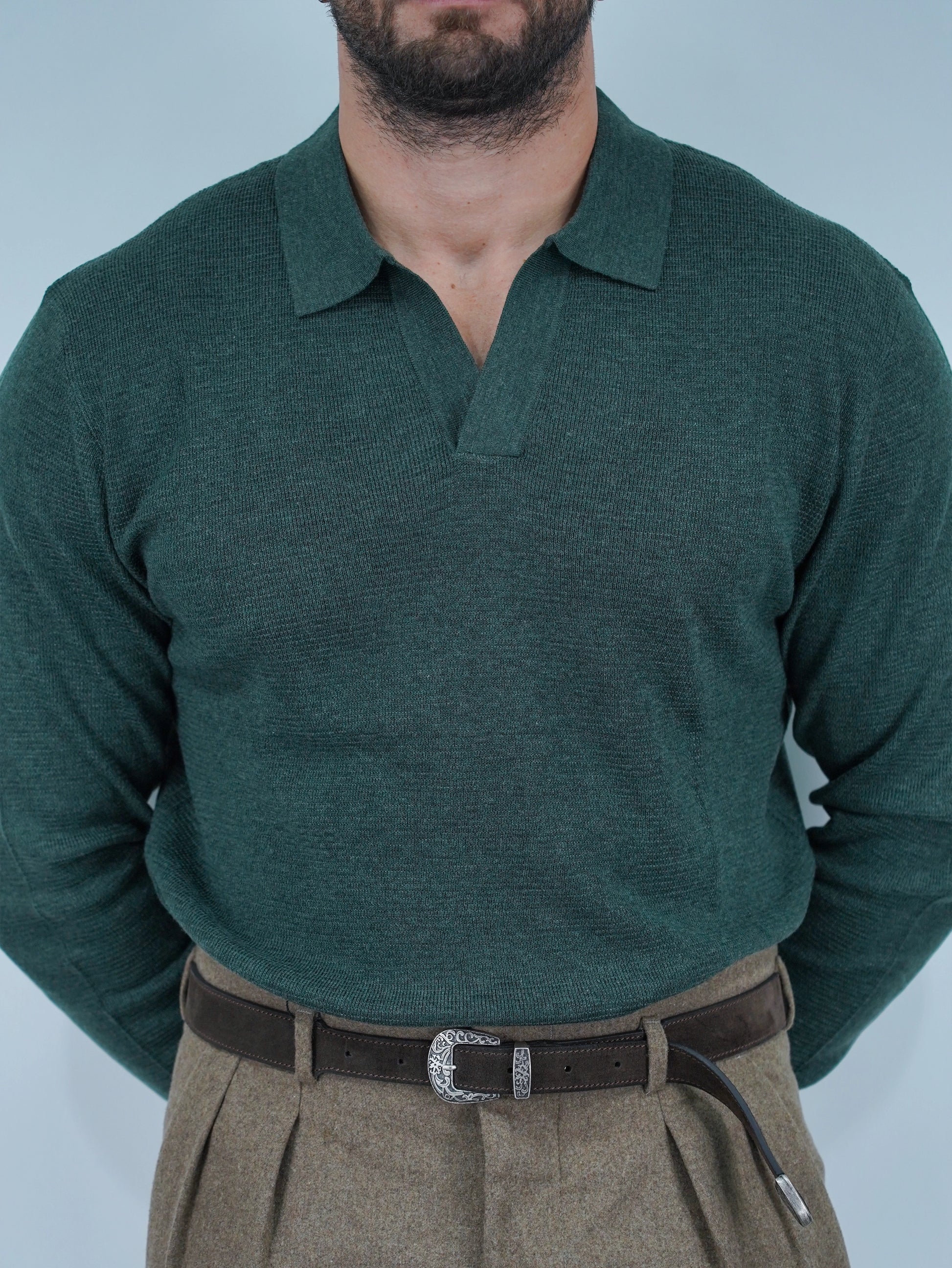 Polo senza bottoni in filo verde