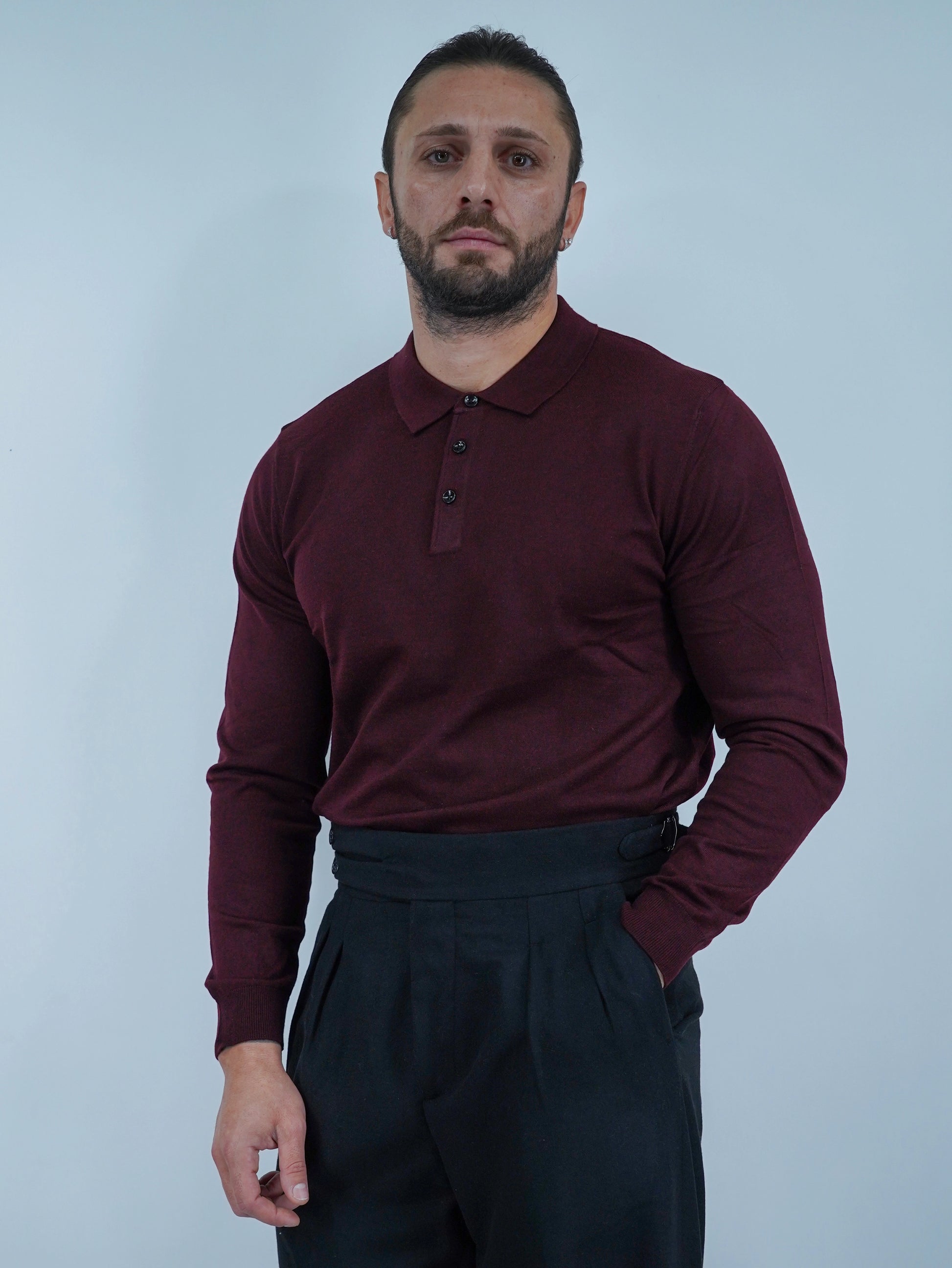 Polo con bottoni in filo bordeaux