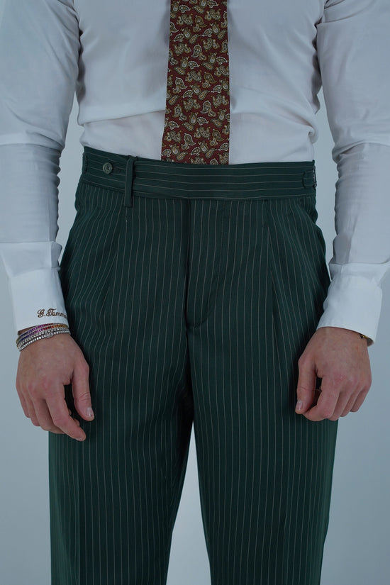 Gurkha 1 bottone - Fondo 20/23cm | Doppia Fibbia Regolabile | Verde Bottiglia Gessato