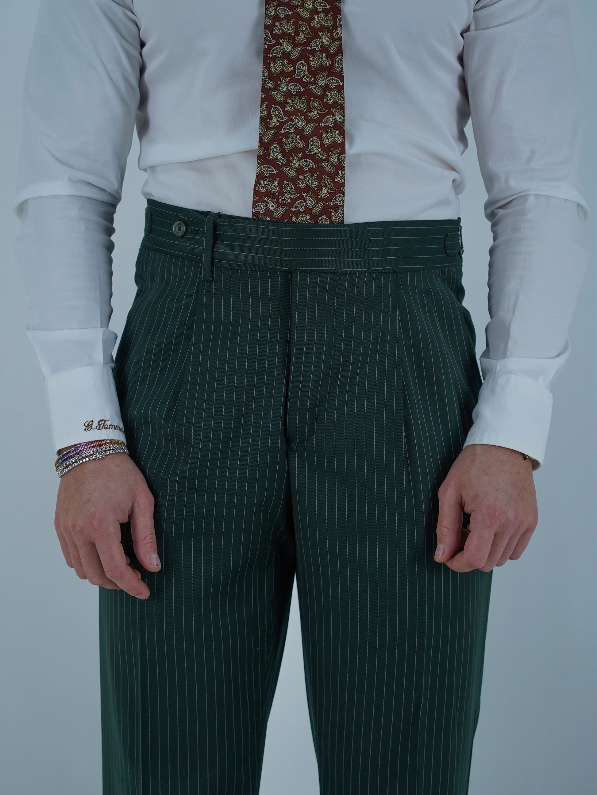 Gurkha 1 bottone - Fondo 20/23cm | Doppia Fibbia Regolabile | Verde Bottiglia Gessato