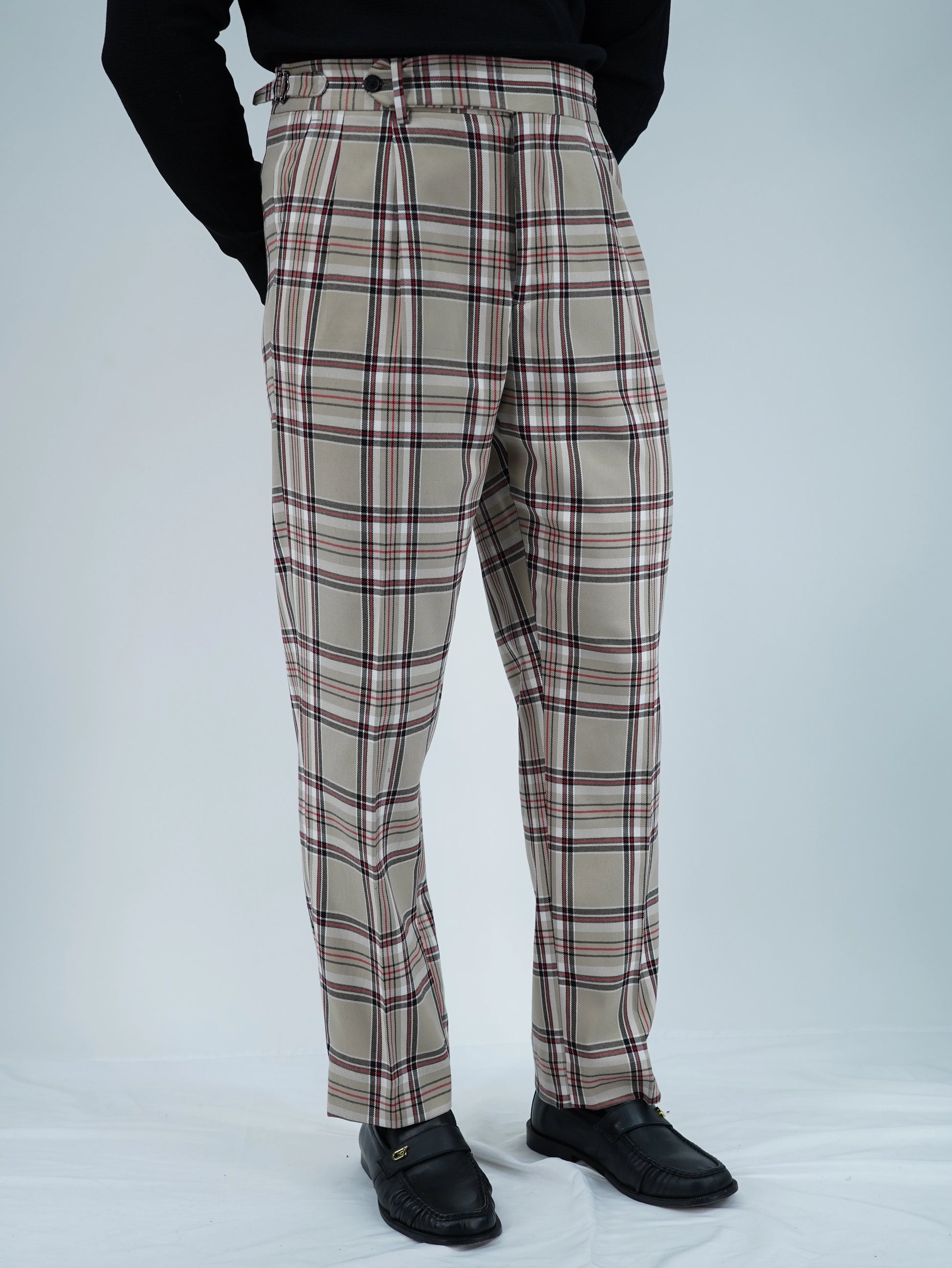 Gurkha un bottone con fibbie laterali stringenti Tartan Beige Check