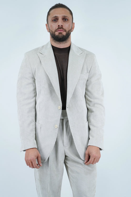 Giacca Harmonious doppiopetto in velluto a coste avorio