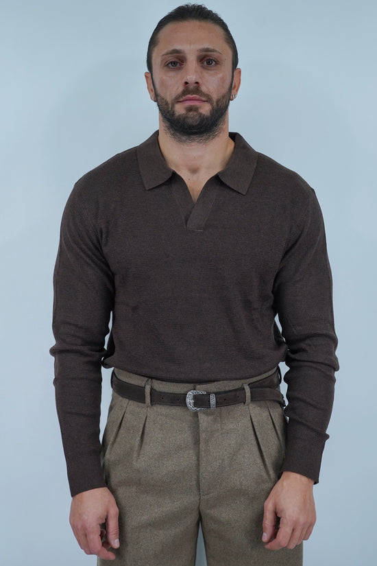 Polo senza bottoni in filo caffè