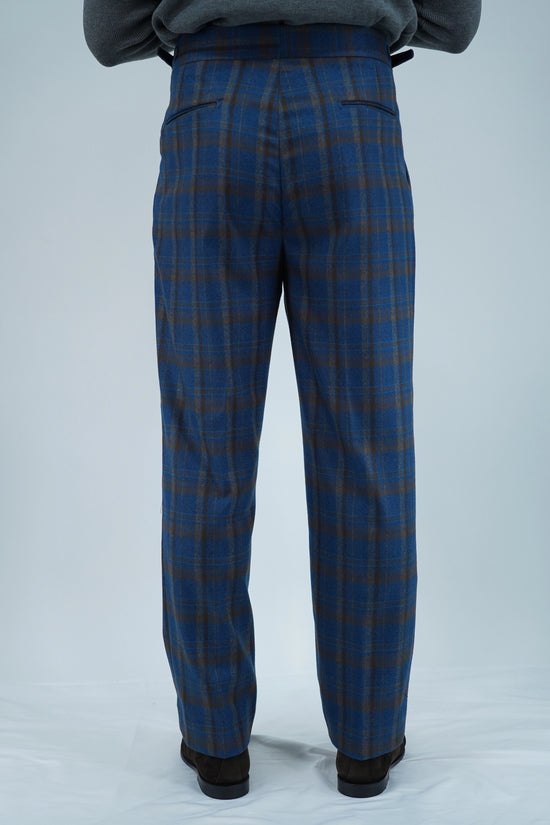 Gurkha 1 bottone con fibbie laterali stringenti Tartan Blu Check