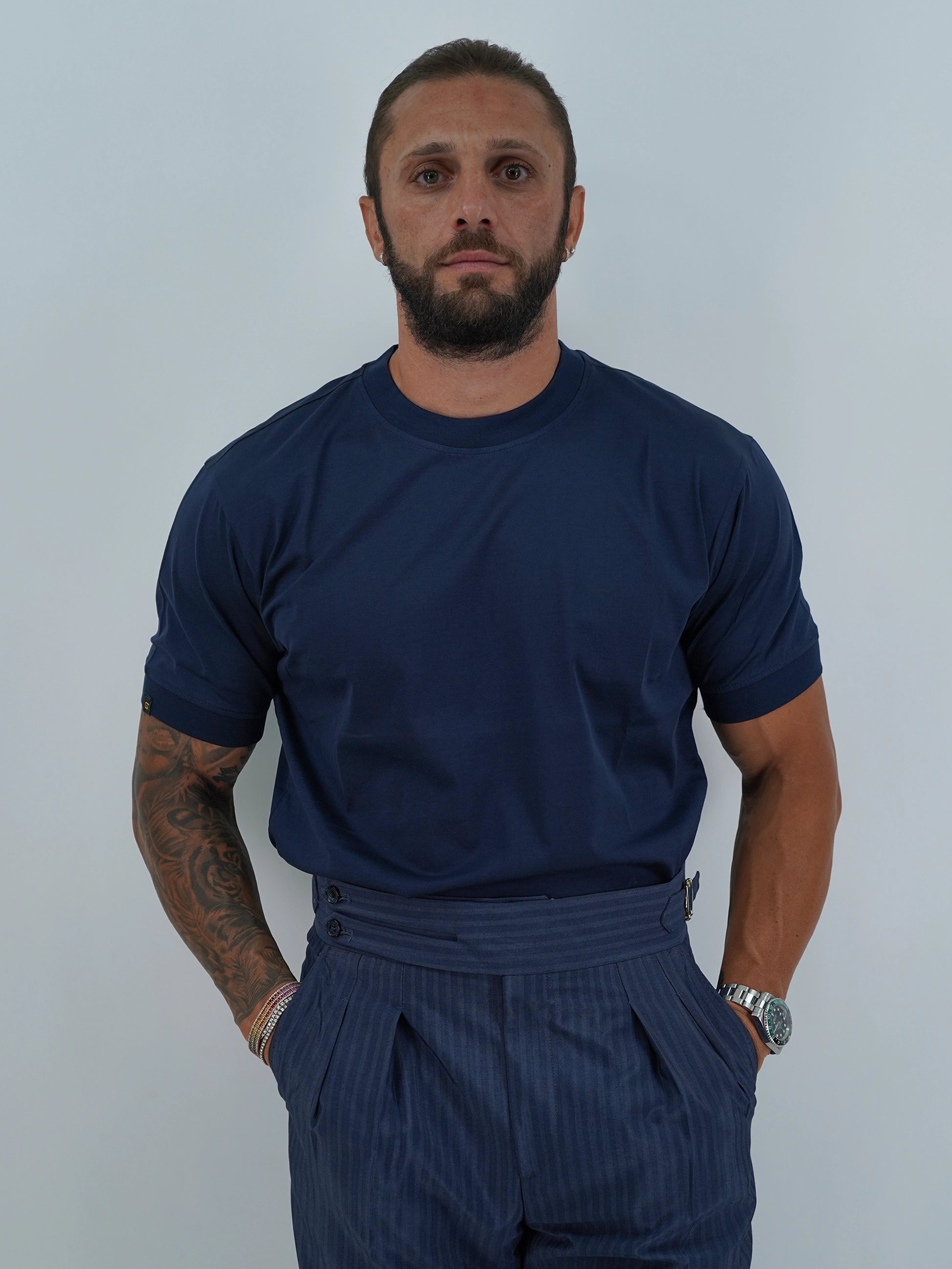 T-Shirt in Filo di Scozia | Girocollo| Blu