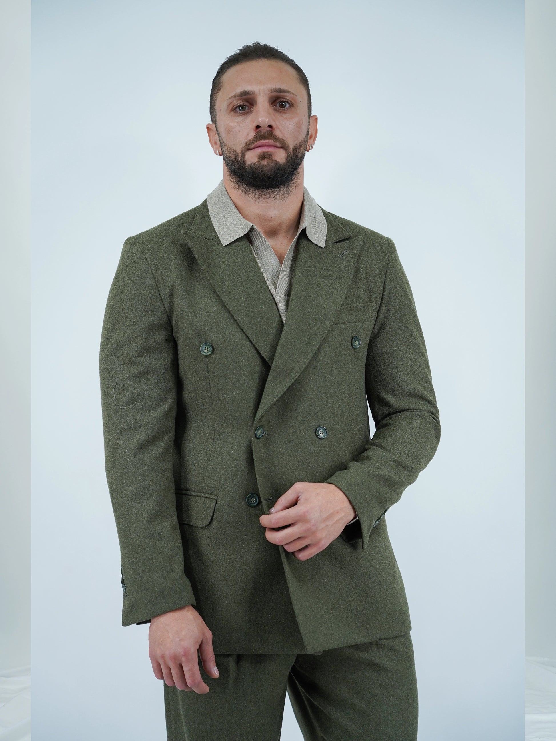 Giacca Harmonious doppiopetto in flanella verde foresta