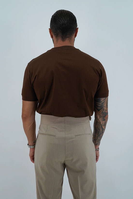 T-Shirt in Filo di Scozia | Girocollo| Caffè
