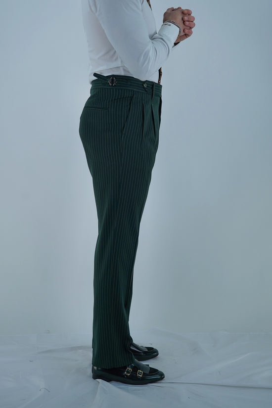 Gurkha 1 bottone - Fondo 20/23cm | Doppia Fibbia Regolabile | Verde Bottiglia Gessato