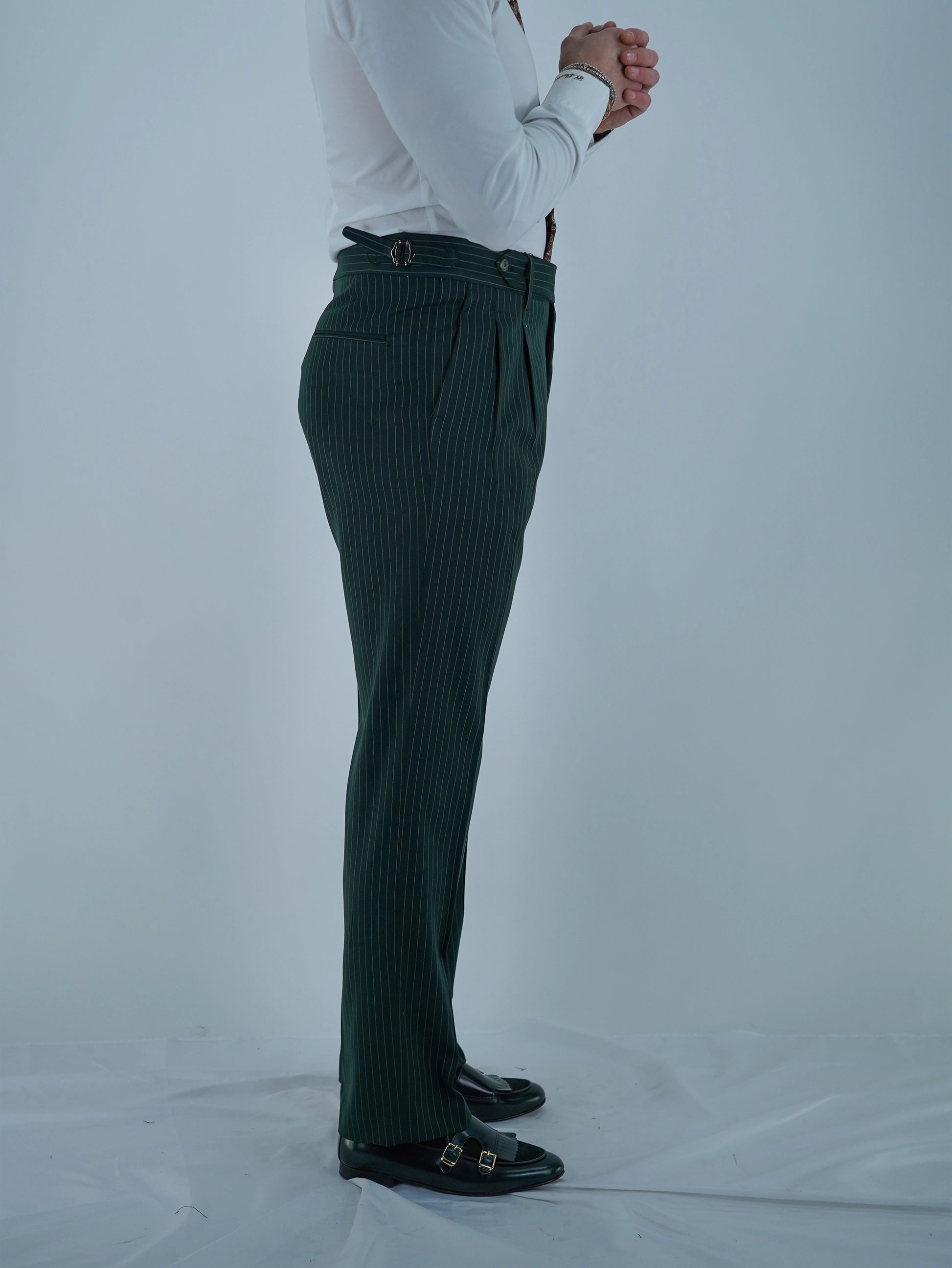 Gurkha 1 bottone - Fondo 20/23cm | Doppia Fibbia Regolabile | Verde Bottiglia Gessato