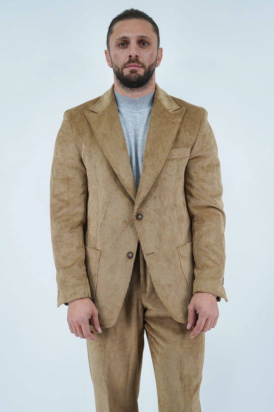 Giacca Harmonious monopetto in velluto a coste fango