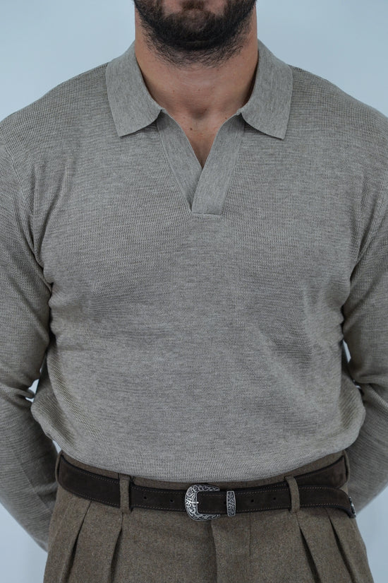 Polo senza bottoni in filo beige