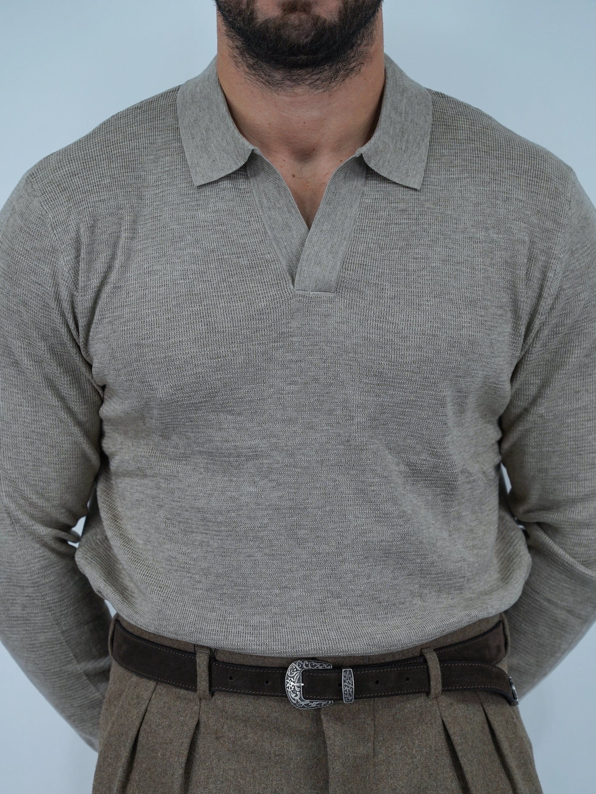 Polo senza bottoni in filo beige