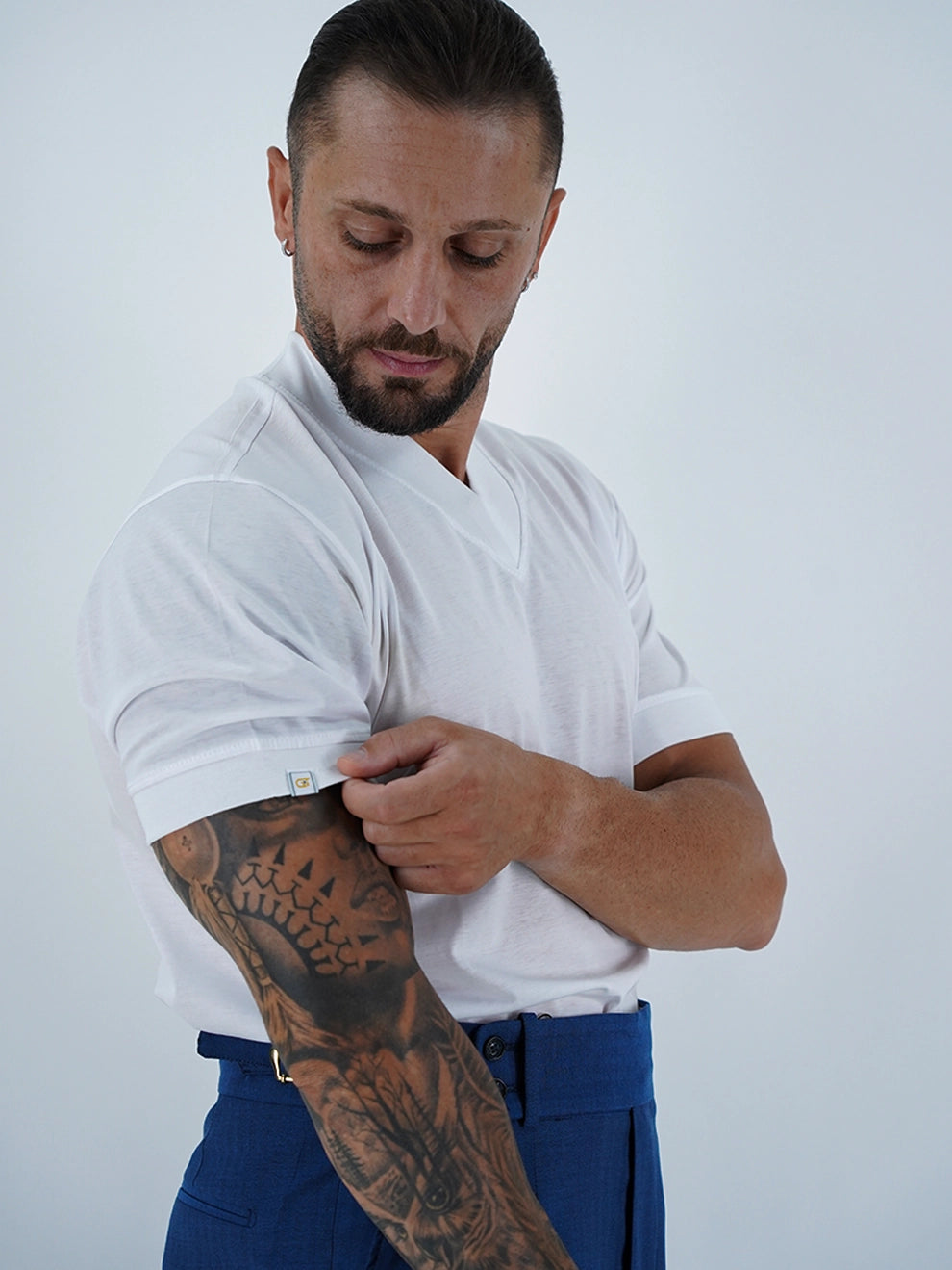 T-Shirt in Filo di Scozia | Scollo a V| Bianco
