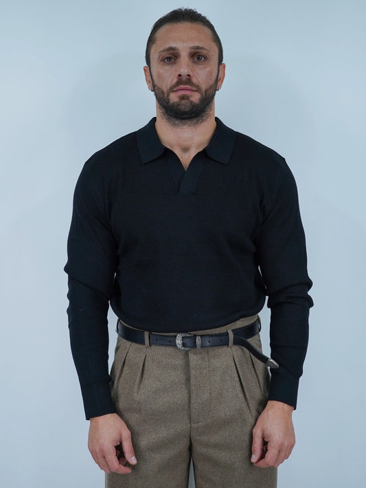 Polo senza bottoni in filo nero