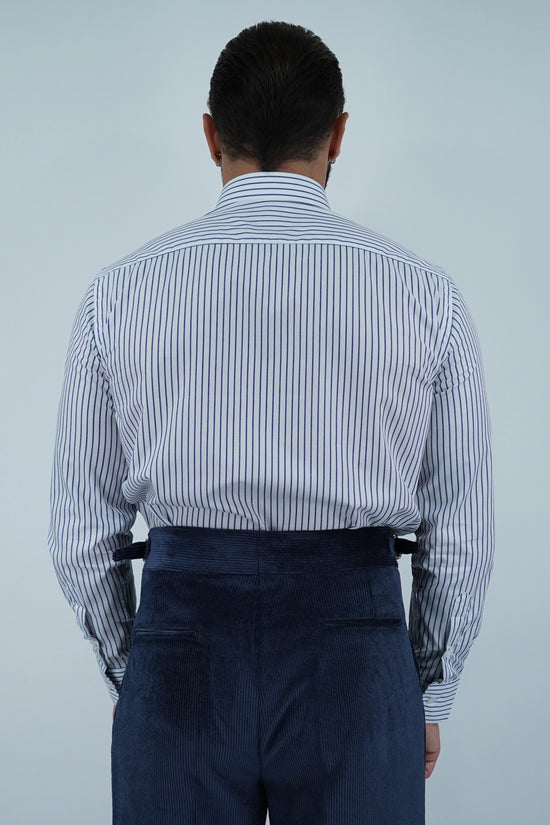 Camicia collo francese bianca rigo blu