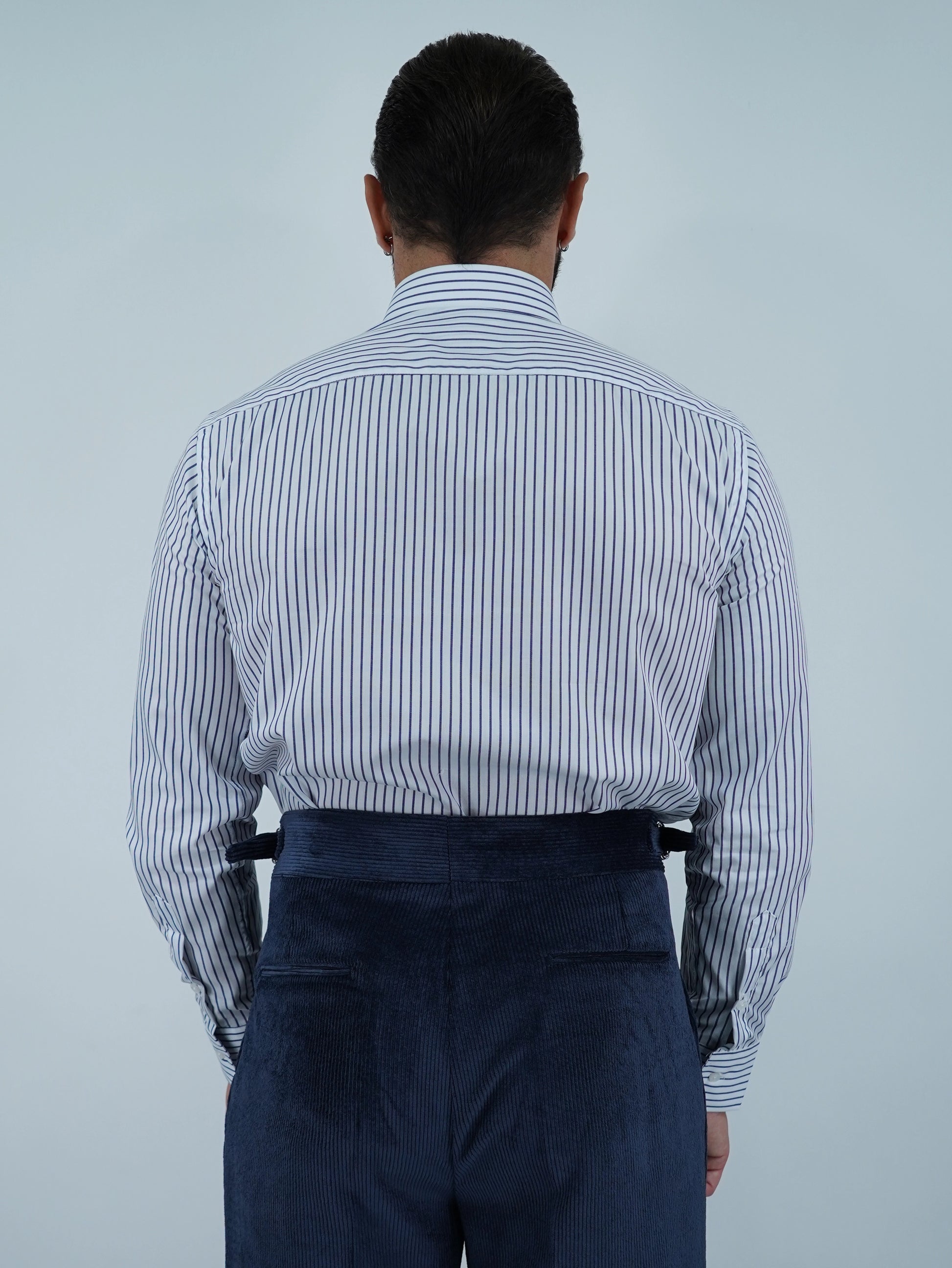 Camicia collo francese bianca rigo blu