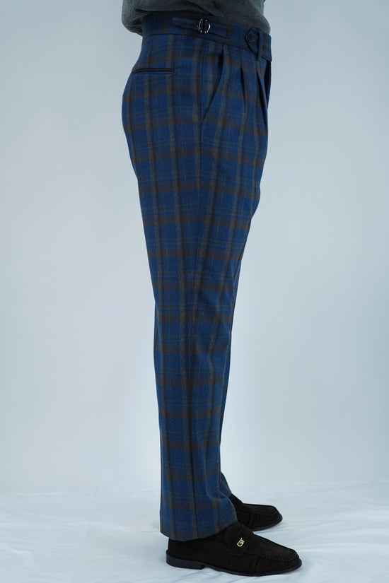 Gurkha 1 bottone con fibbie laterali stringenti Tartan Blu Check