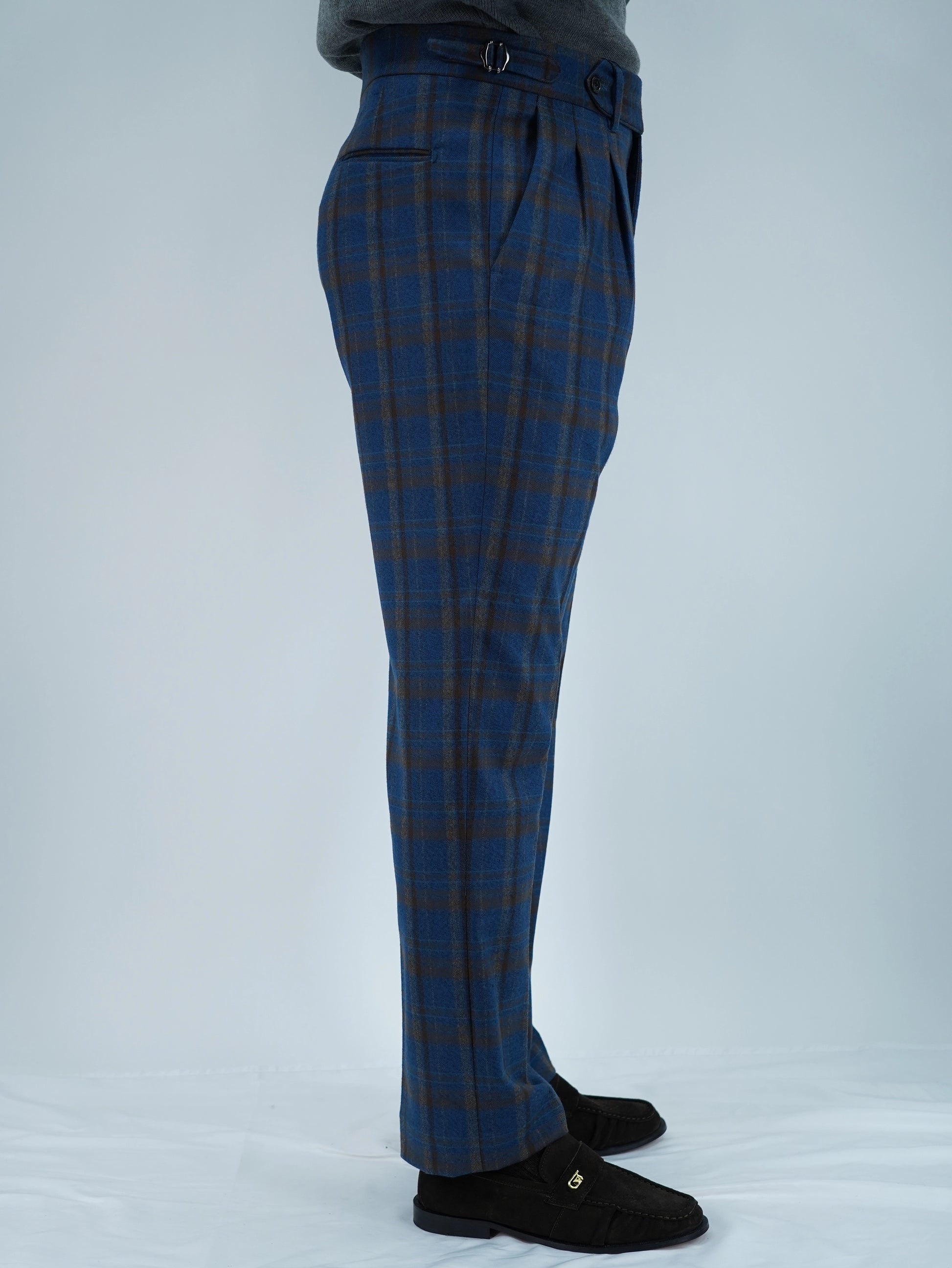 Gurkha 1 bottone con fibbie laterali stringenti Tartan Blu Check