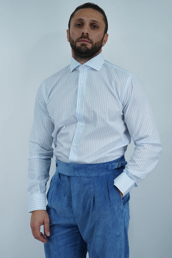 Camicia collo francese Bianca rigo celeste