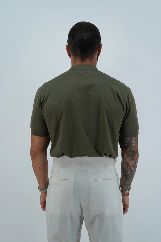 T-Shirt in Filo di Scozia | Scollo a V| Verde Militare