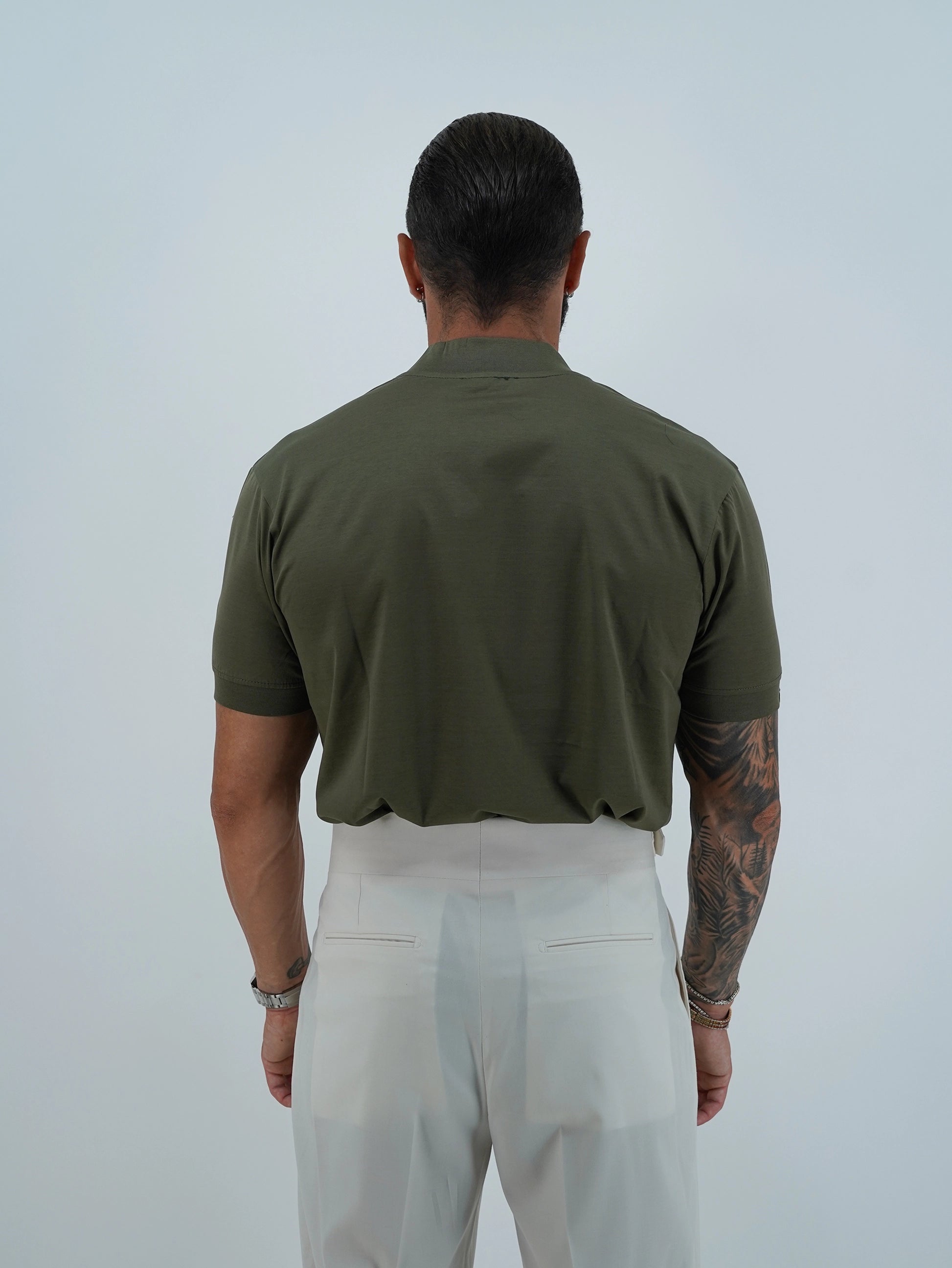 T-Shirt in Filo di Scozia | Scollo a V| Verde Militare