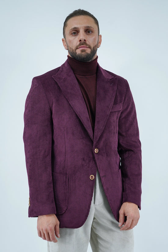 Giacca Harmonious monopetto in velluto a coste bordeaux