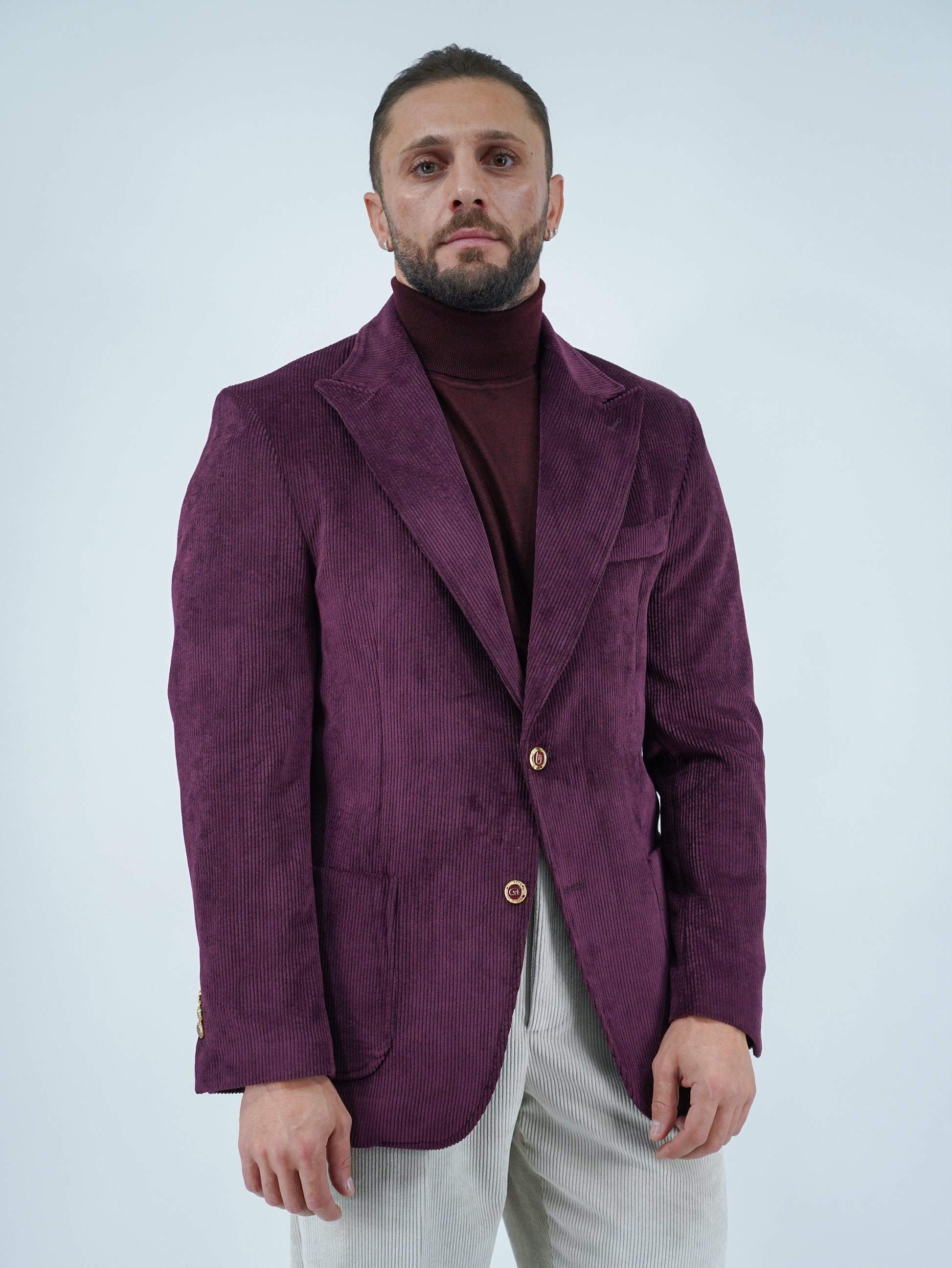 Giacca Harmonious monopetto in velluto a coste bordeaux