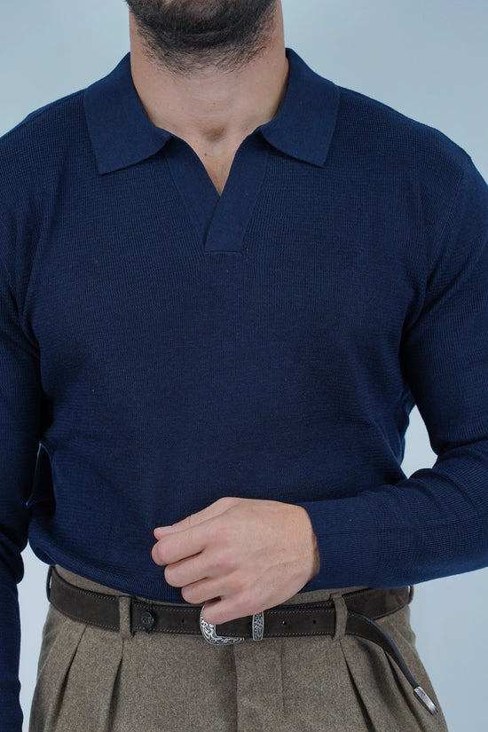 Polo senza bottoni in filo blu