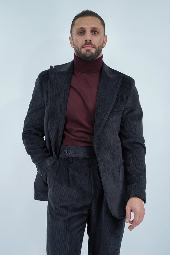 Giacca Harmonious monopetto in velluto a coste nero