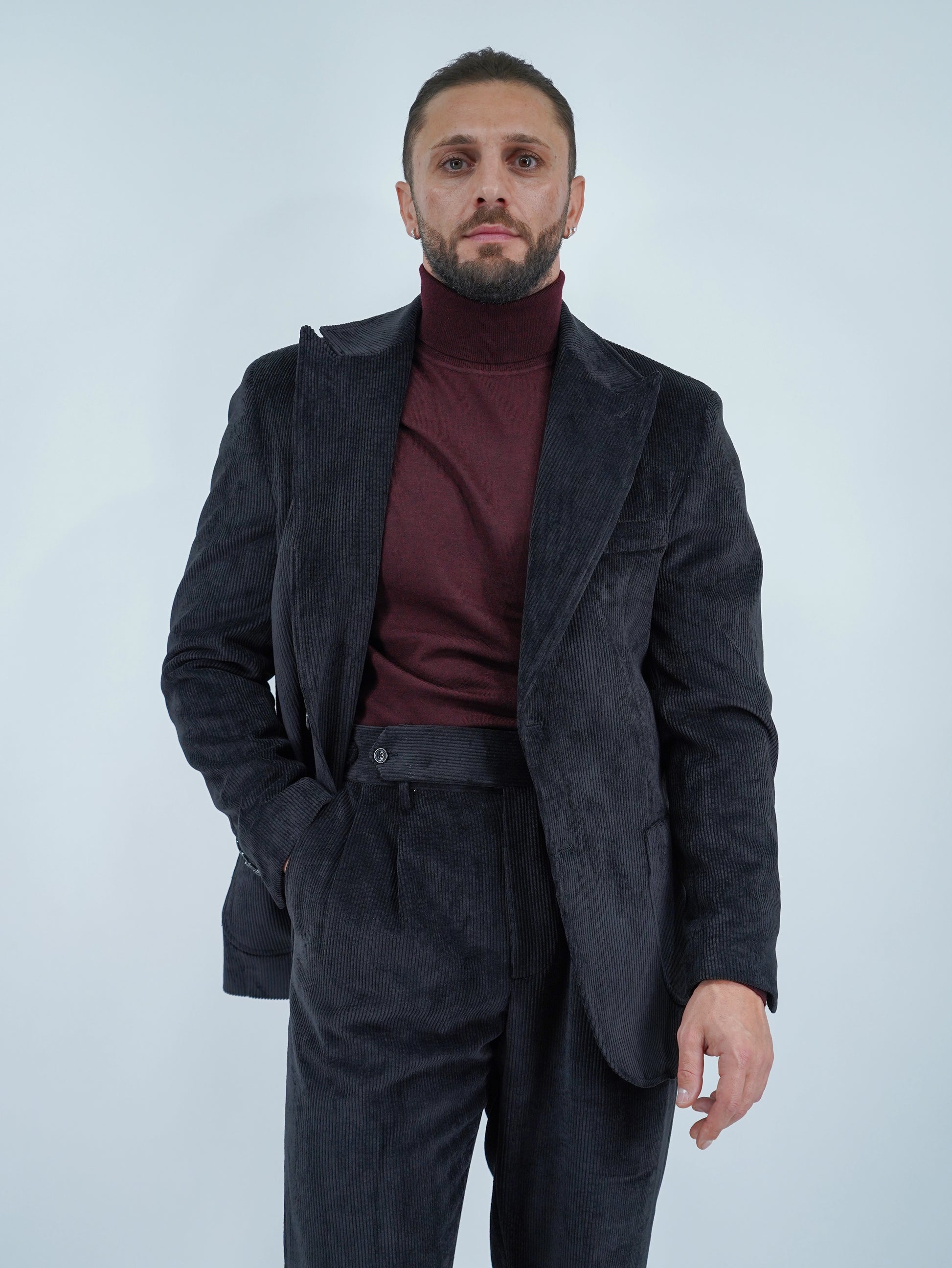 Giacca Harmonious monopetto in velluto a coste nero