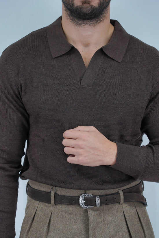 Polo senza bottoni in filo caffè