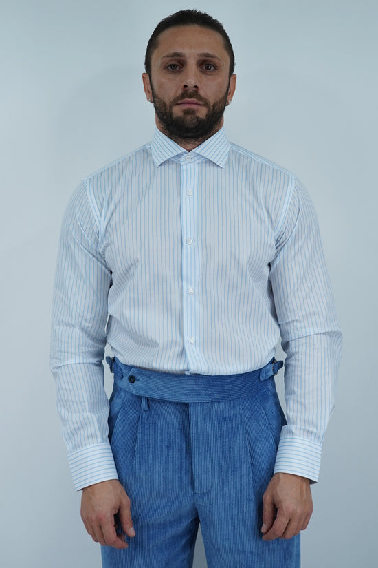 Camicia collo francese Bianca rigo celeste