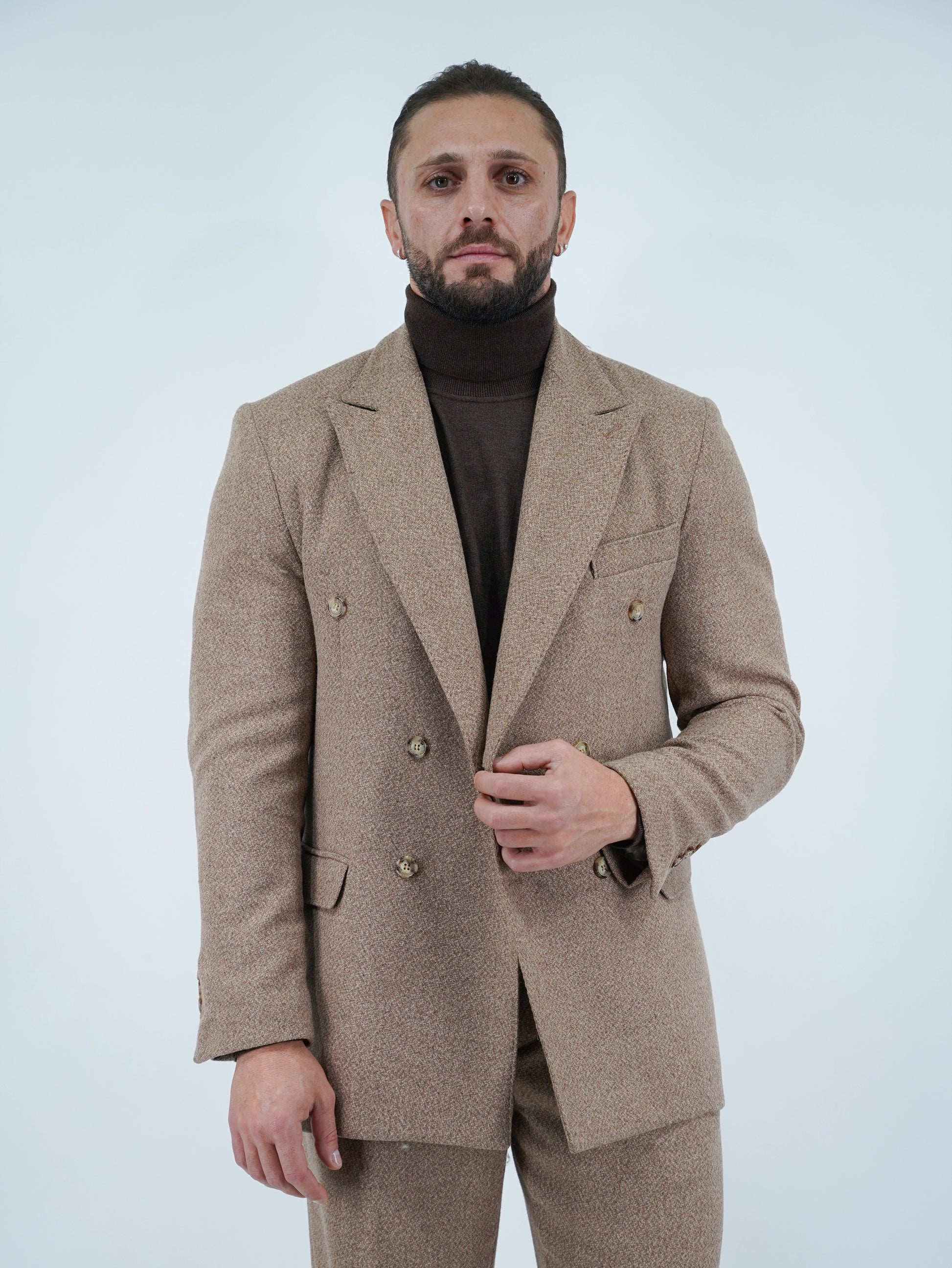 Giacca Harmonious doppiopetto in flanella argilla