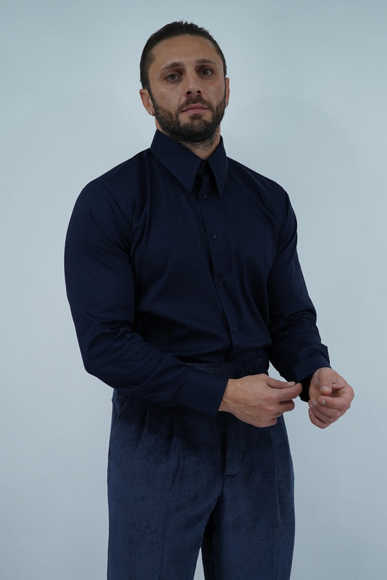 Camicia collo a vela blu