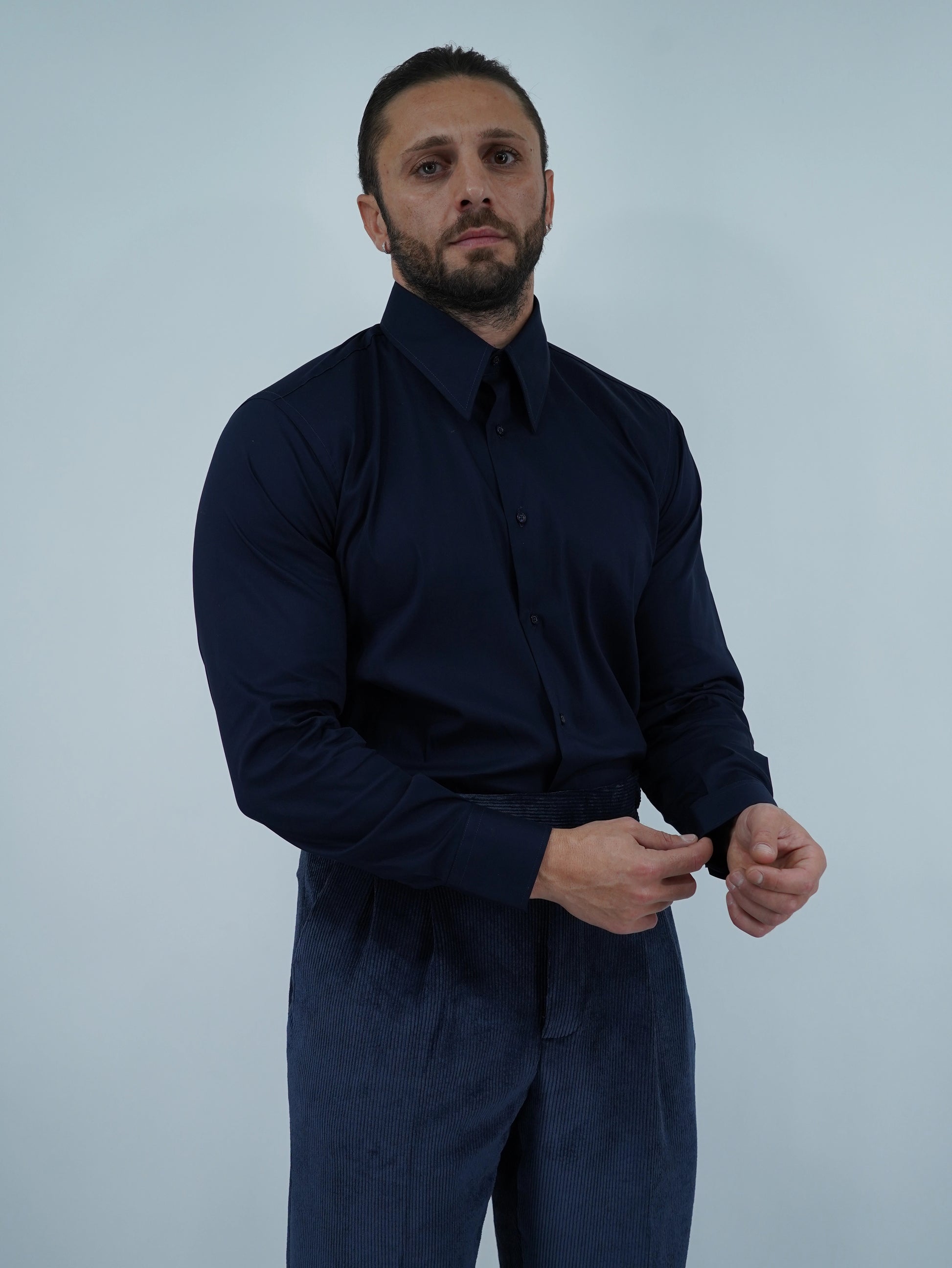 Camicia collo a vela blu