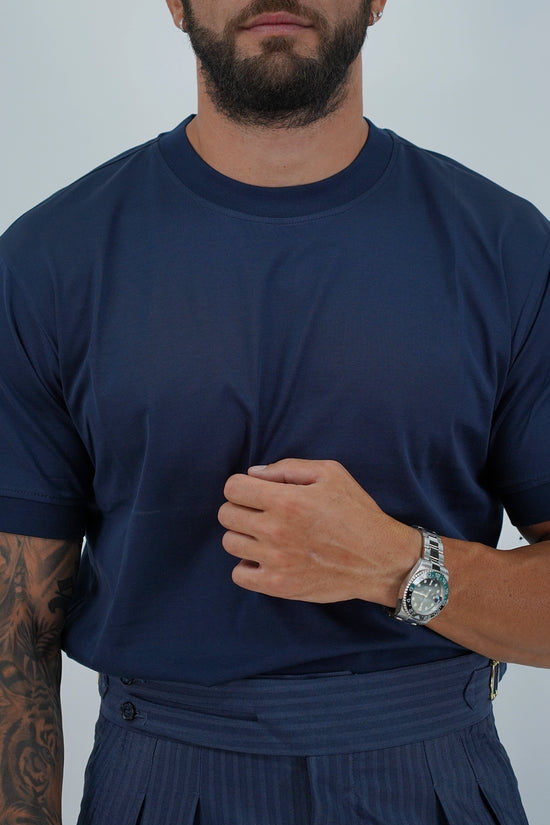 T-Shirt in Filo di Scozia | Girocollo| Blu