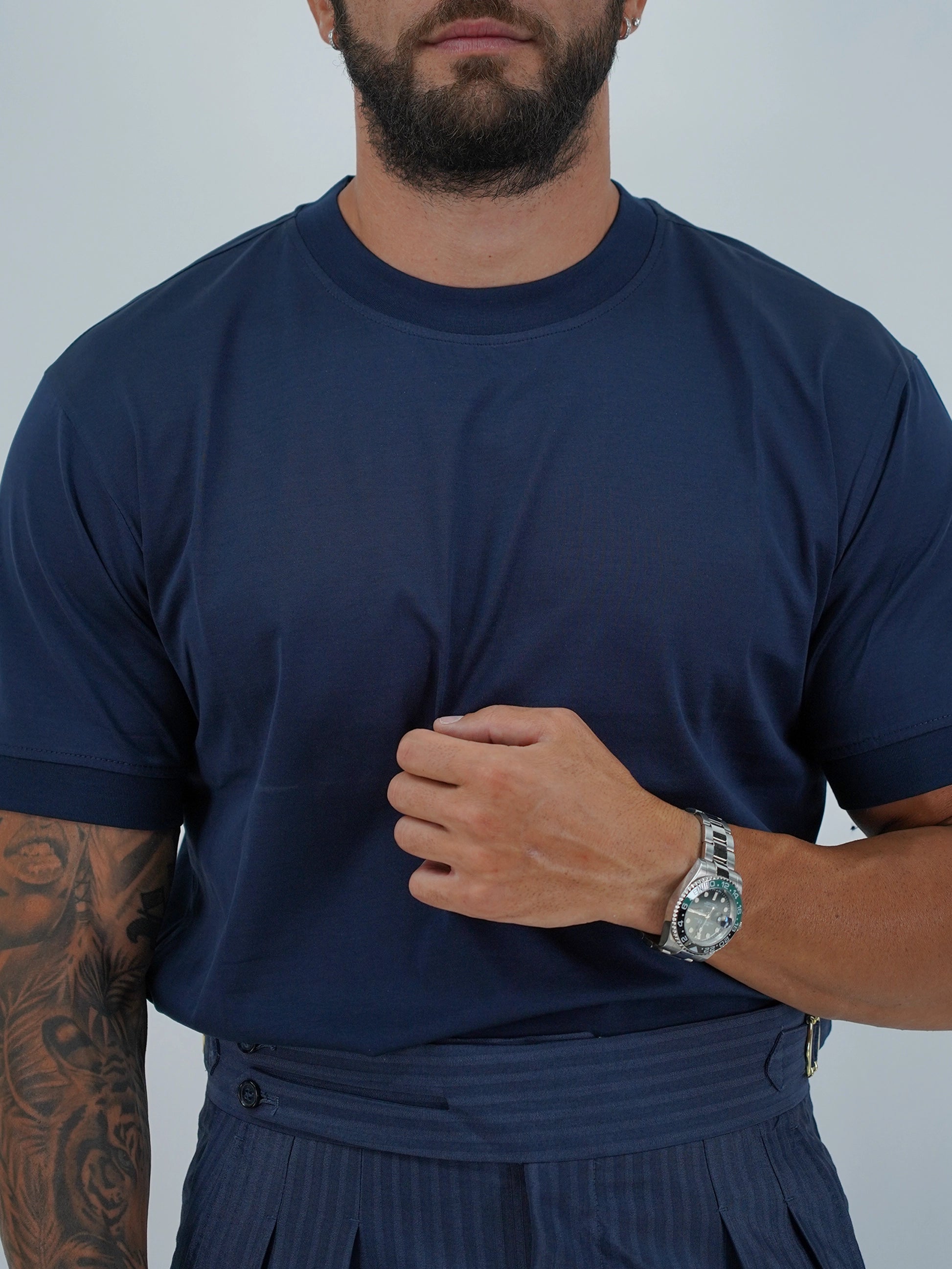 T-Shirt in Filo di Scozia | Girocollo| Blu