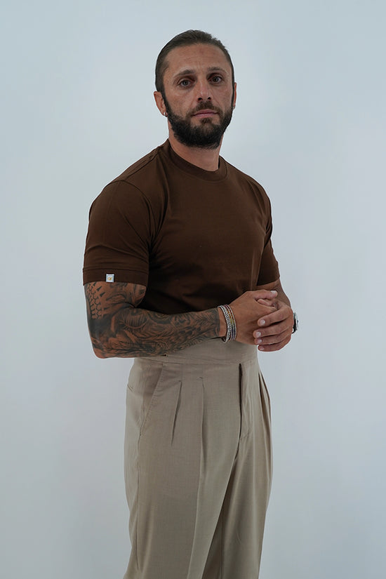 T-Shirt in Filo di Scozia | Girocollo| Caffè
