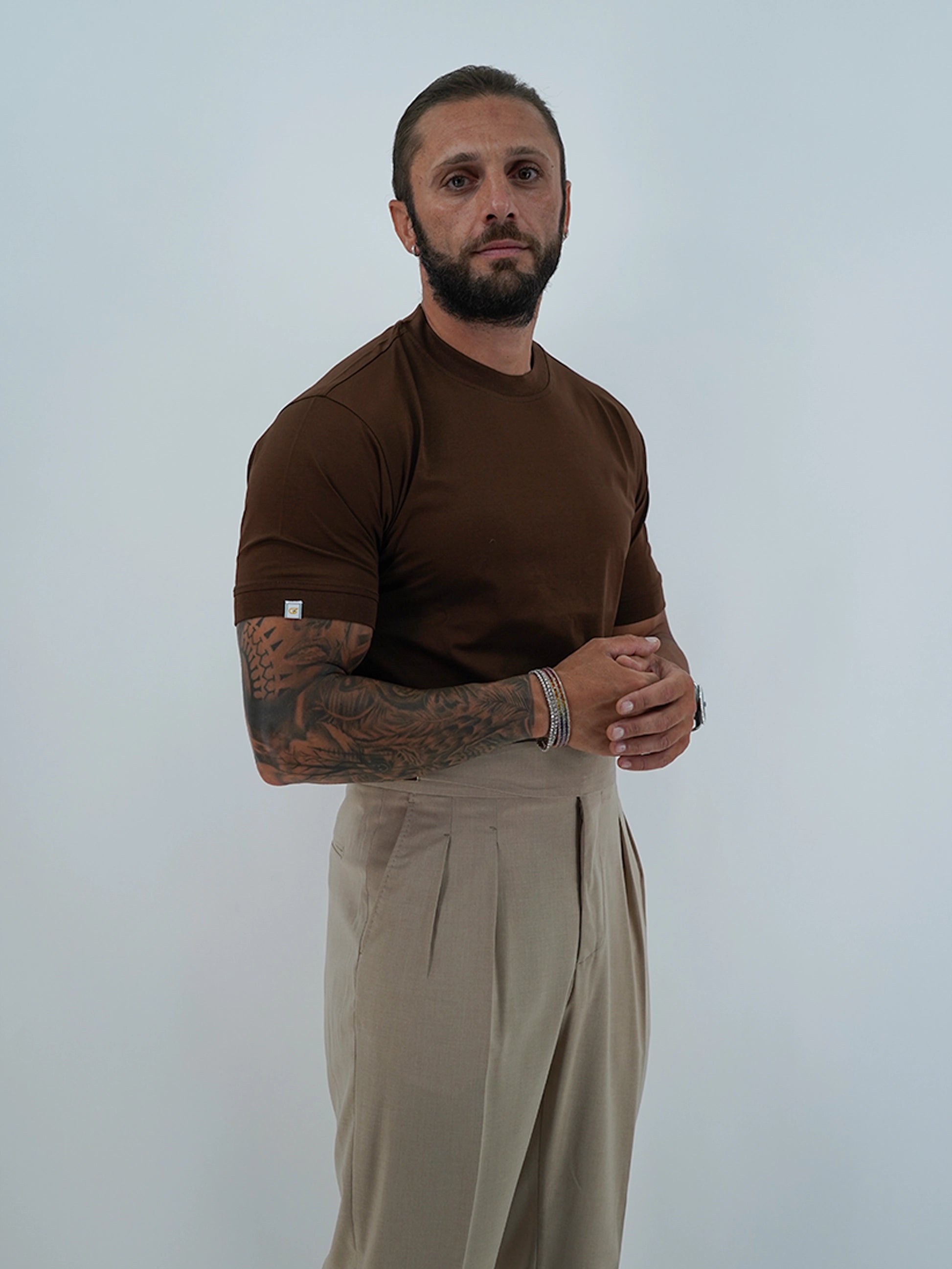 T-Shirt in Filo di Scozia | Girocollo| Caffè