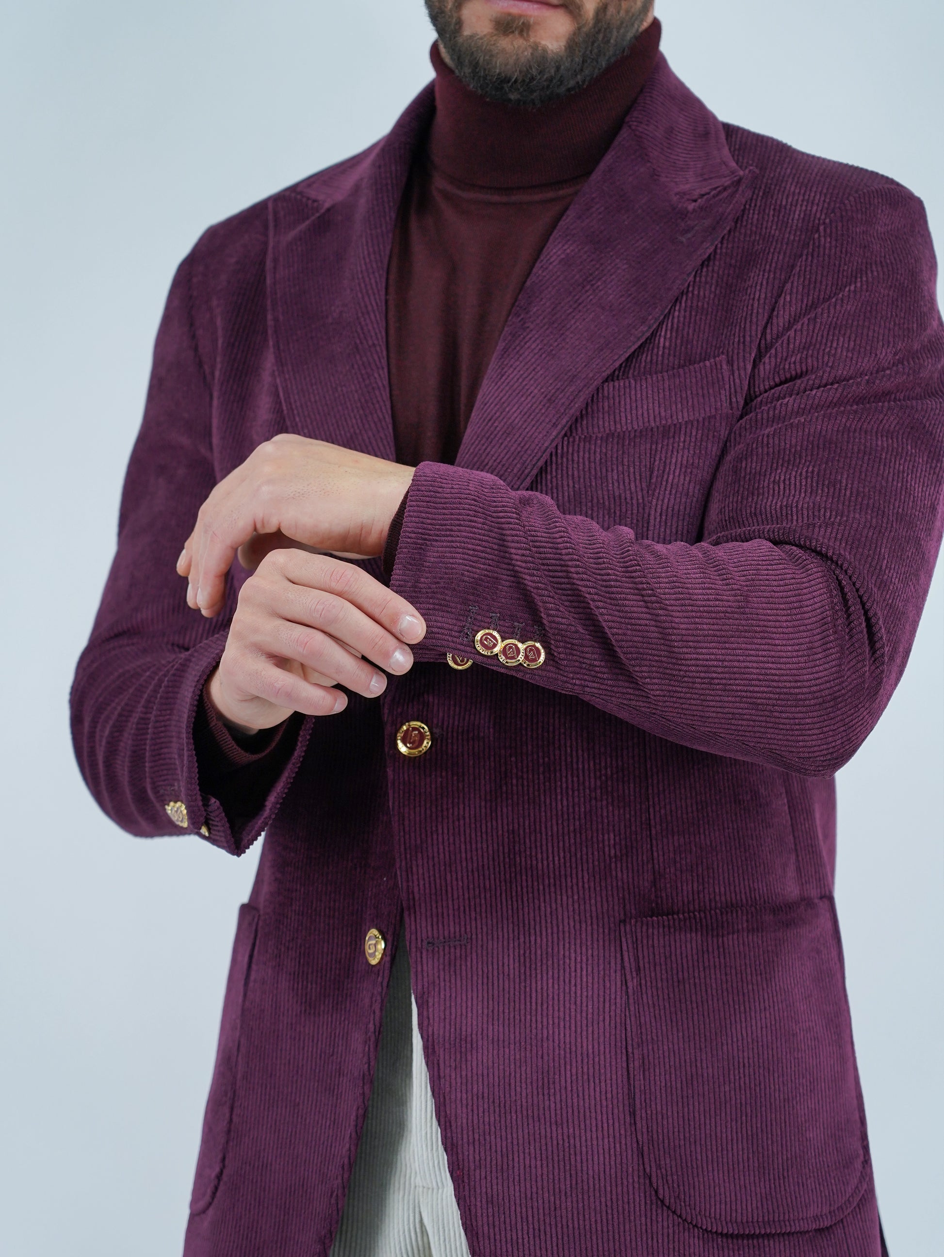 Giacca Harmonious monopetto in velluto a coste bordeaux