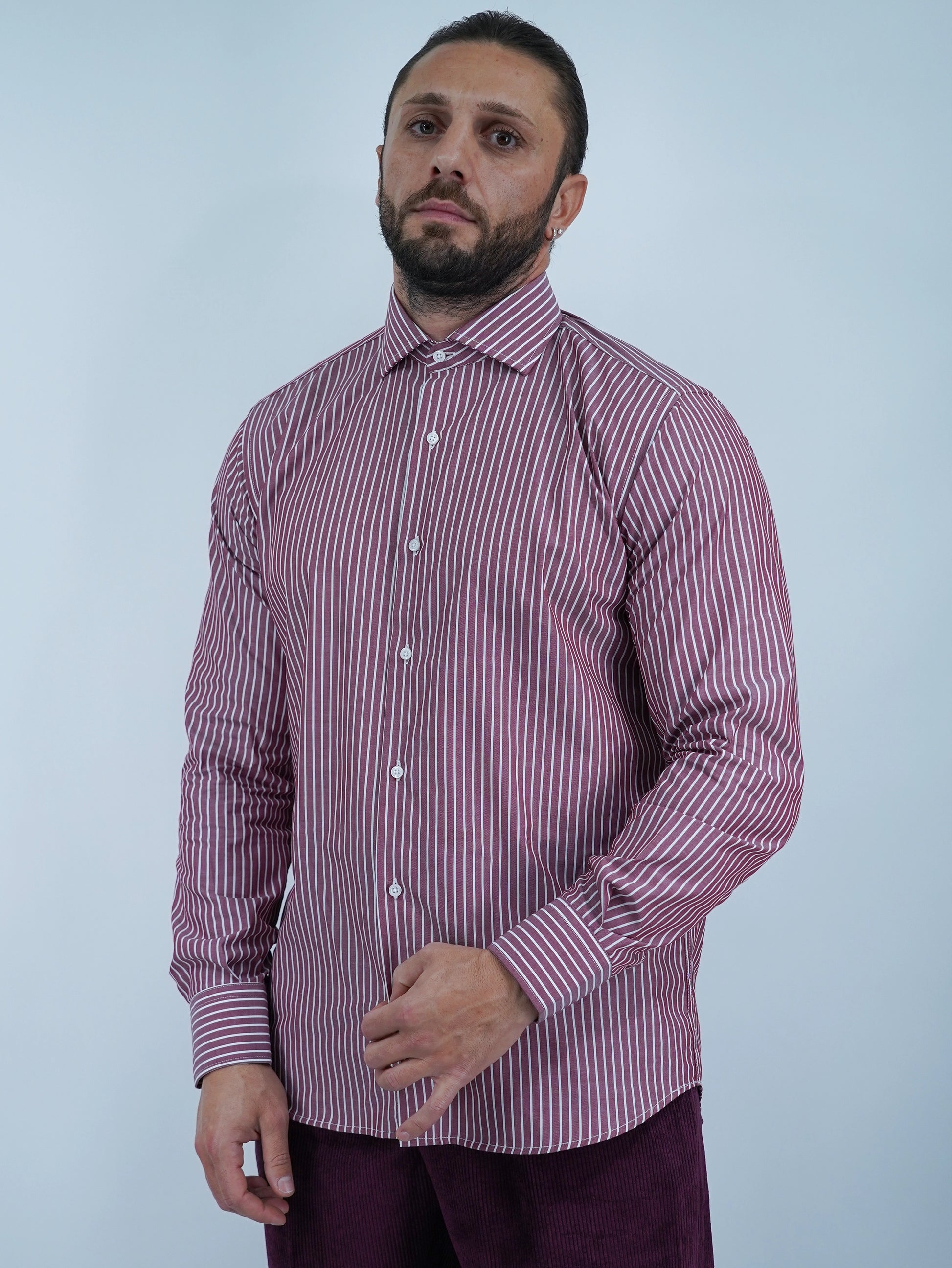 Camicia collo francese bordeaux rigo bianco