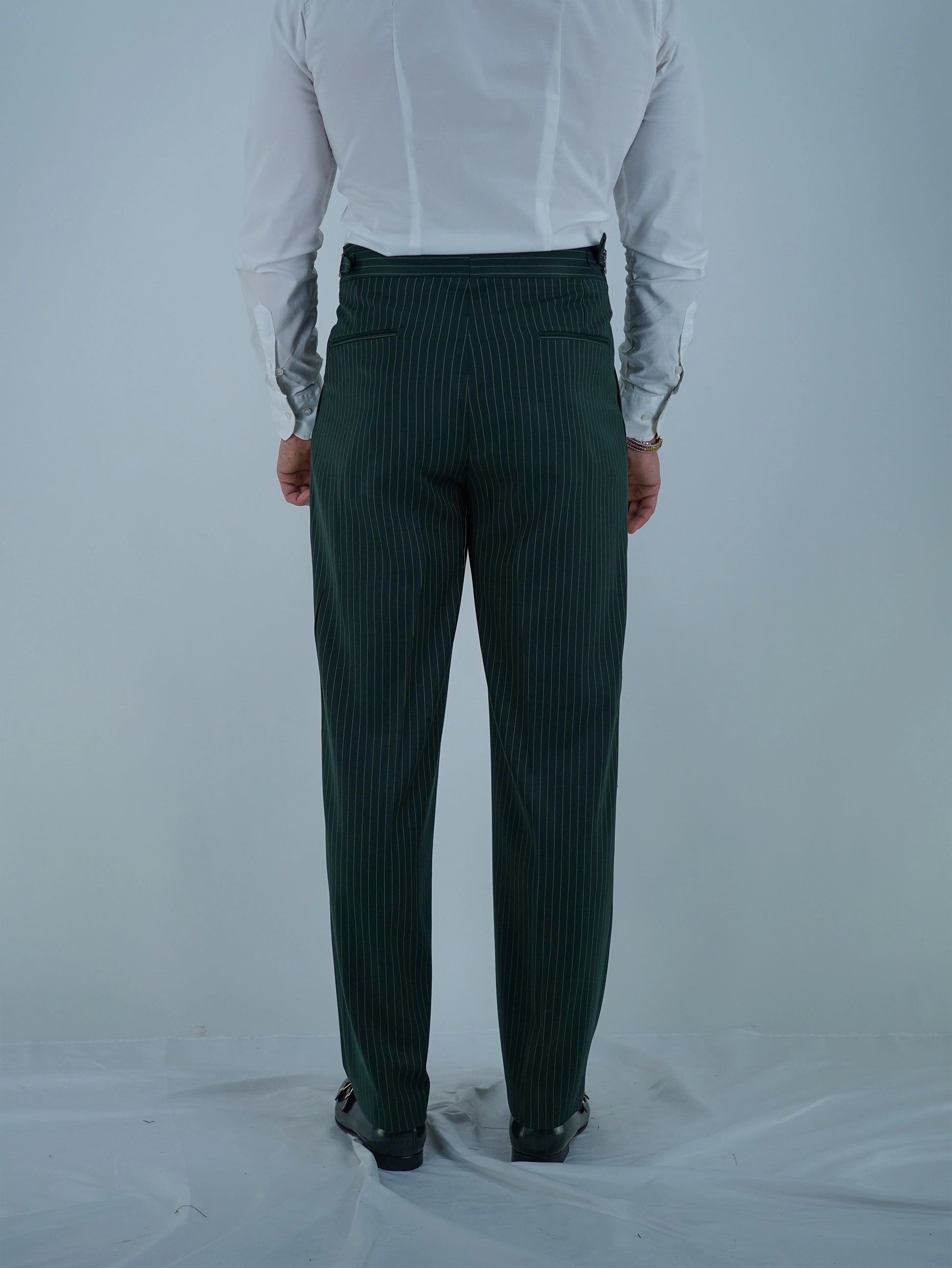 Gurkha 1 bottone - Fondo 20/23cm | Doppia Fibbia Regolabile | Verde Bottiglia Gessato