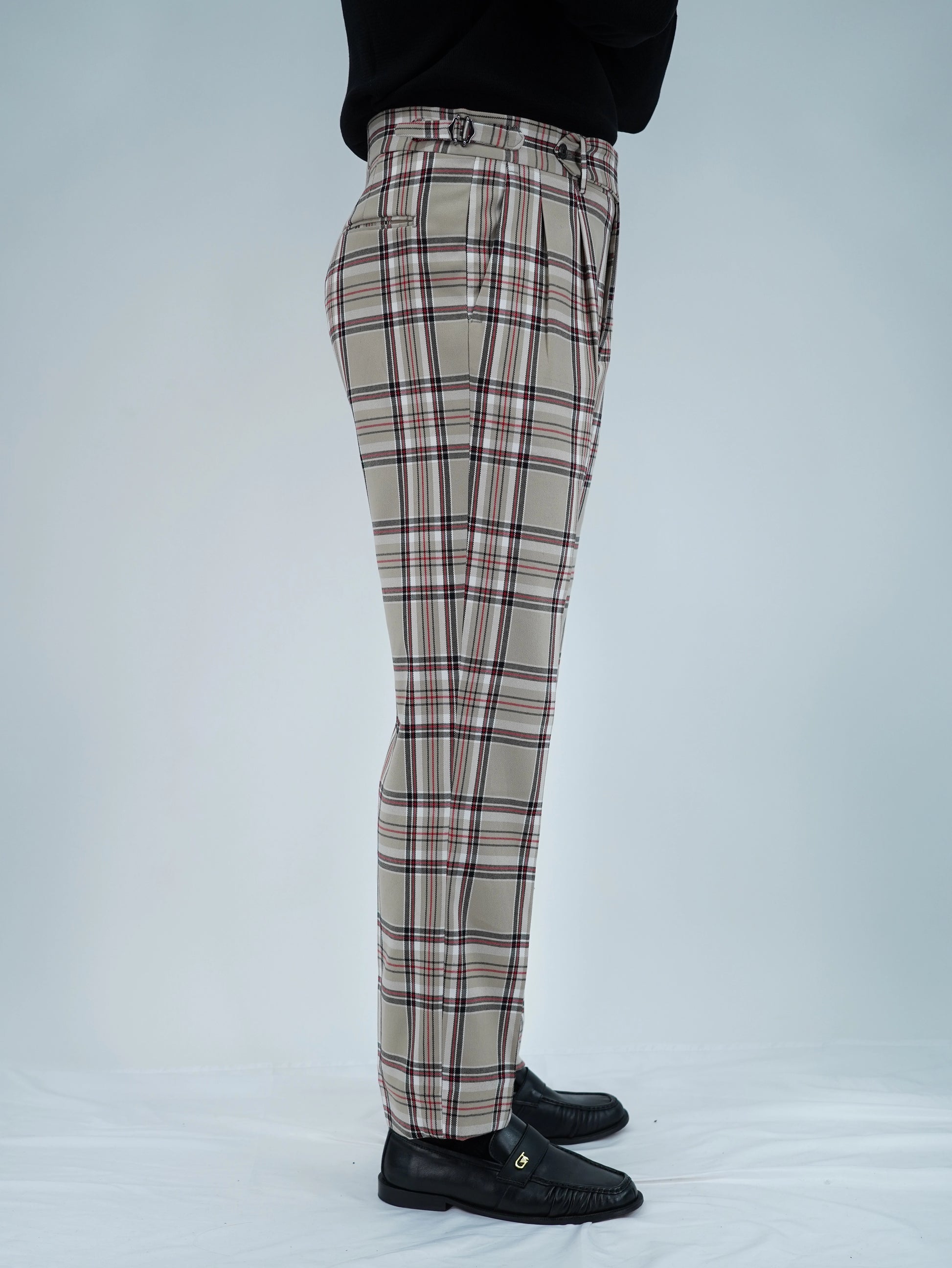 Gurkha un bottone con fibbie laterali stringenti Tartan Beige Check